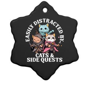 Rpg Gamer Cats Side Quest Distracted Nerdy Tabletop Fun Ceramic Star Ornament