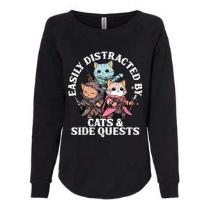 Rpg Gamer Cats Side Quest Distracted Nerdy Tabletop Fun Womens California Wash Sweatshirt