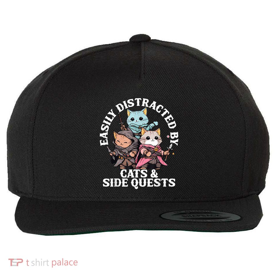 Rpg Gamer Cats Side Quest Distracted Nerdy Tabletop Fun Wool Snapback Cap