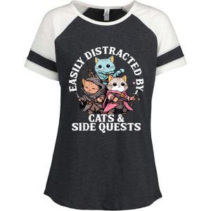 Rpg Gamer Cats Side Quest Distracted Nerdy Tabletop Fun Enza Ladies Jersey Colorblock Tee