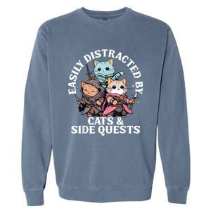 Rpg Gamer Cats Side Quest Distracted Nerdy Tabletop Fun Garment-Dyed Sweatshirt