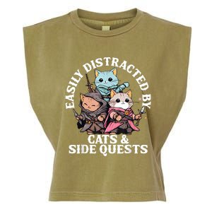 Rpg Gamer Cats Side Quest Distracted Nerdy Tabletop Fun Garment-Dyed Women's Muscle Tee