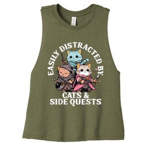 Rpg Gamer Cats Side Quest Distracted Nerdy Tabletop Fun Women's Racerback Cropped Tank