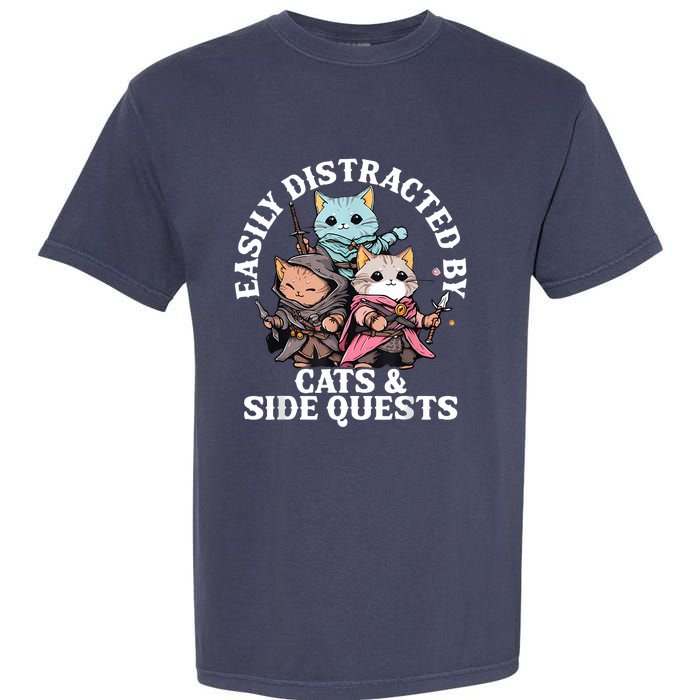 Rpg Gamer Cats Side Quest Distracted Nerdy Tabletop Fun Garment-Dyed Heavyweight T-Shirt