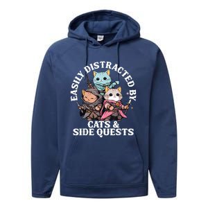 Rpg Gamer Cats Side Quest Distracted Nerdy Tabletop Fun Performance Fleece Hoodie