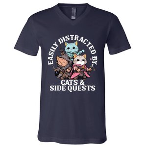 Rpg Gamer Cats Side Quest Distracted Nerdy Tabletop Fun V-Neck T-Shirt