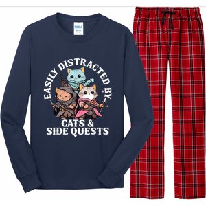 Rpg Gamer Cats Side Quest Distracted Nerdy Tabletop Fun Long Sleeve Pajama Set