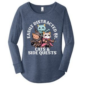 Rpg Gamer Cats Side Quest Distracted Nerdy Tabletop Fun Women's Perfect Tri Tunic Long Sleeve Shirt