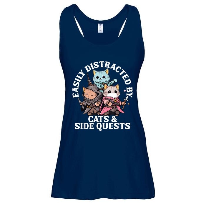 Rpg Gamer Cats Side Quest Distracted Nerdy Tabletop Fun Ladies Essential Flowy Tank