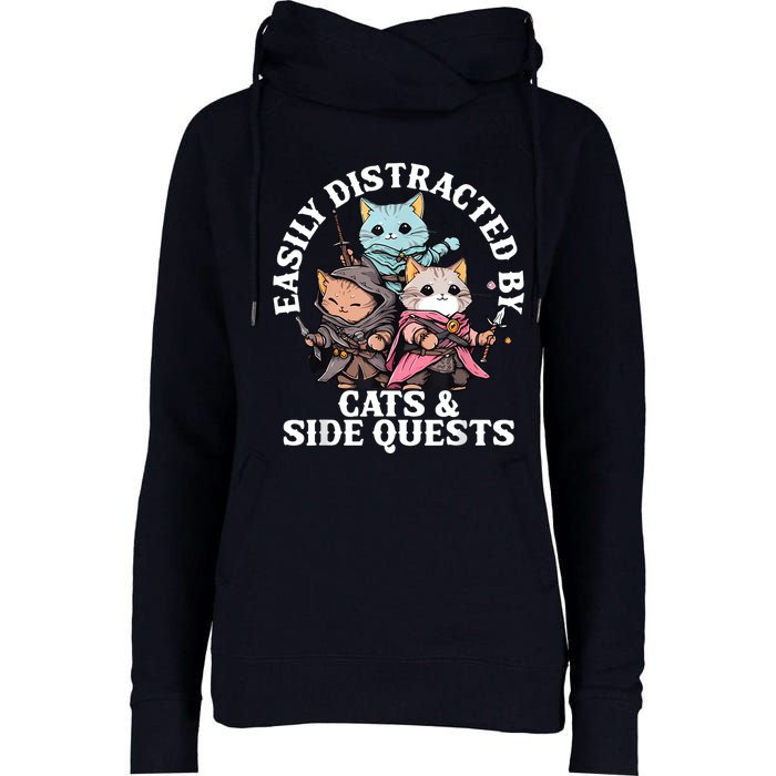 Rpg Gamer Cats Side Quest Distracted Nerdy Tabletop Fun Womens Funnel Neck Pullover Hood