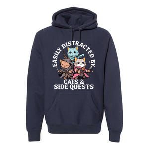 Rpg Gamer Cats Side Quest Distracted Nerdy Tabletop Fun Premium Hoodie