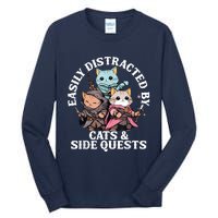 Rpg Gamer Cats Side Quest Distracted Nerdy Tabletop Fun Tall Long Sleeve T-Shirt