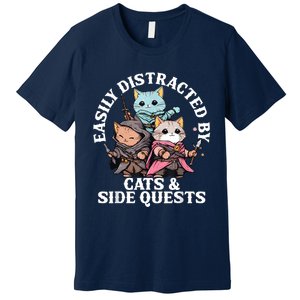 Rpg Gamer Cats Side Quest Distracted Nerdy Tabletop Fun Premium T-Shirt