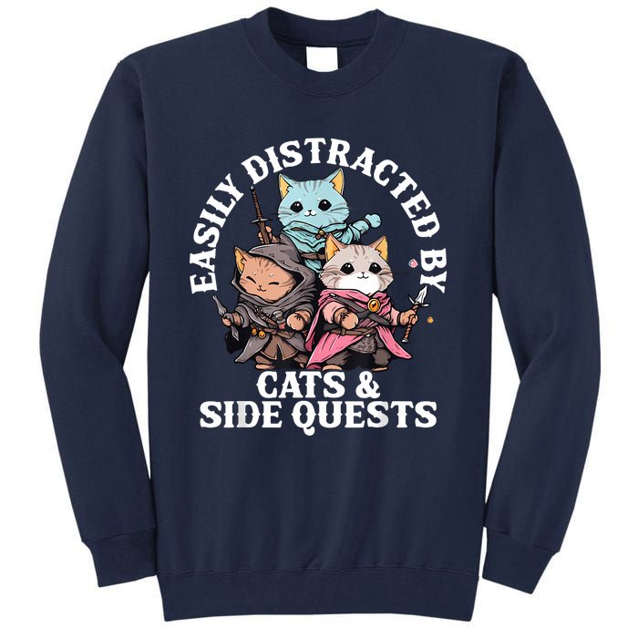 Rpg Gamer Cats Side Quest Distracted Nerdy Tabletop Fun Tall Sweatshirt