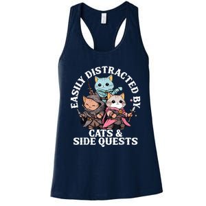 Rpg Gamer Cats Side Quest Distracted Nerdy Tabletop Fun Women's Racerback Tank