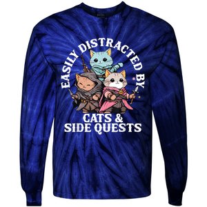 Rpg Gamer Cats Side Quest Distracted Nerdy Tabletop Fun Tie-Dye Long Sleeve Shirt