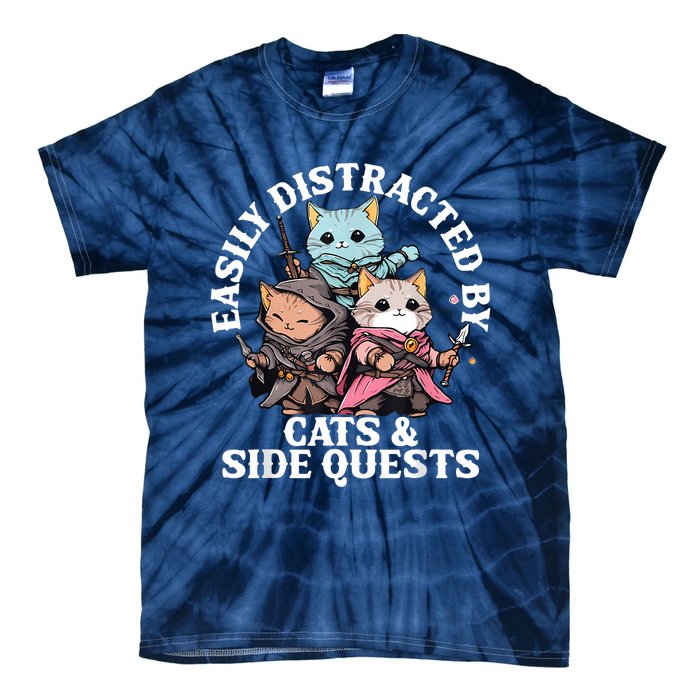 Rpg Gamer Cats Side Quest Distracted Nerdy Tabletop Fun Tie-Dye T-Shirt