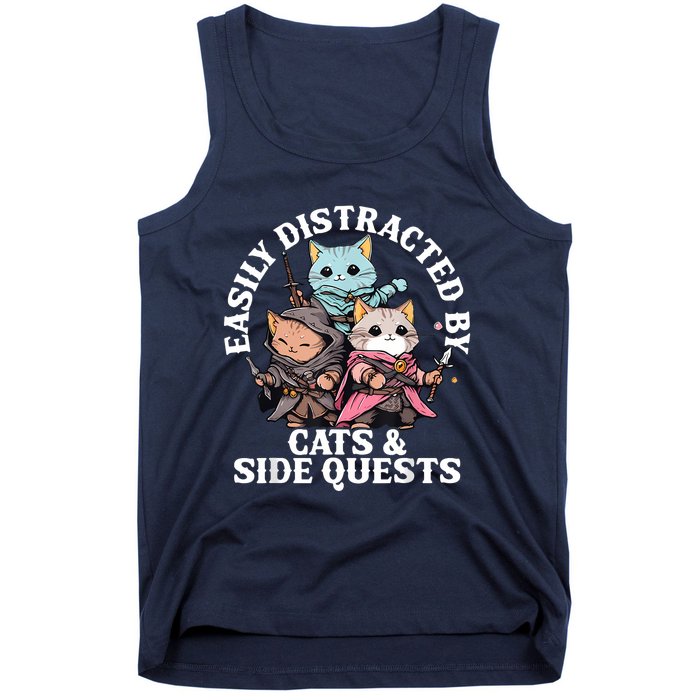 Rpg Gamer Cats Side Quest Distracted Nerdy Tabletop Fun Tank Top