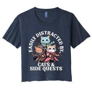 Rpg Gamer Cats Side Quest Distracted Nerdy Tabletop Fun Women's Crop Top Tee