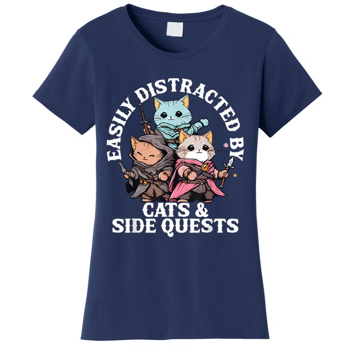 Rpg Gamer Cats Side Quest Distracted Nerdy Tabletop Fun Women's T-Shirt