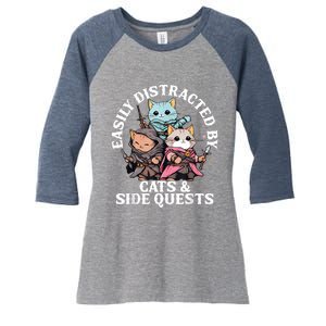 Rpg Gamer Cats Side Quest Distracted Nerdy Tabletop Fun Women's Tri-Blend 3/4-Sleeve Raglan Shirt