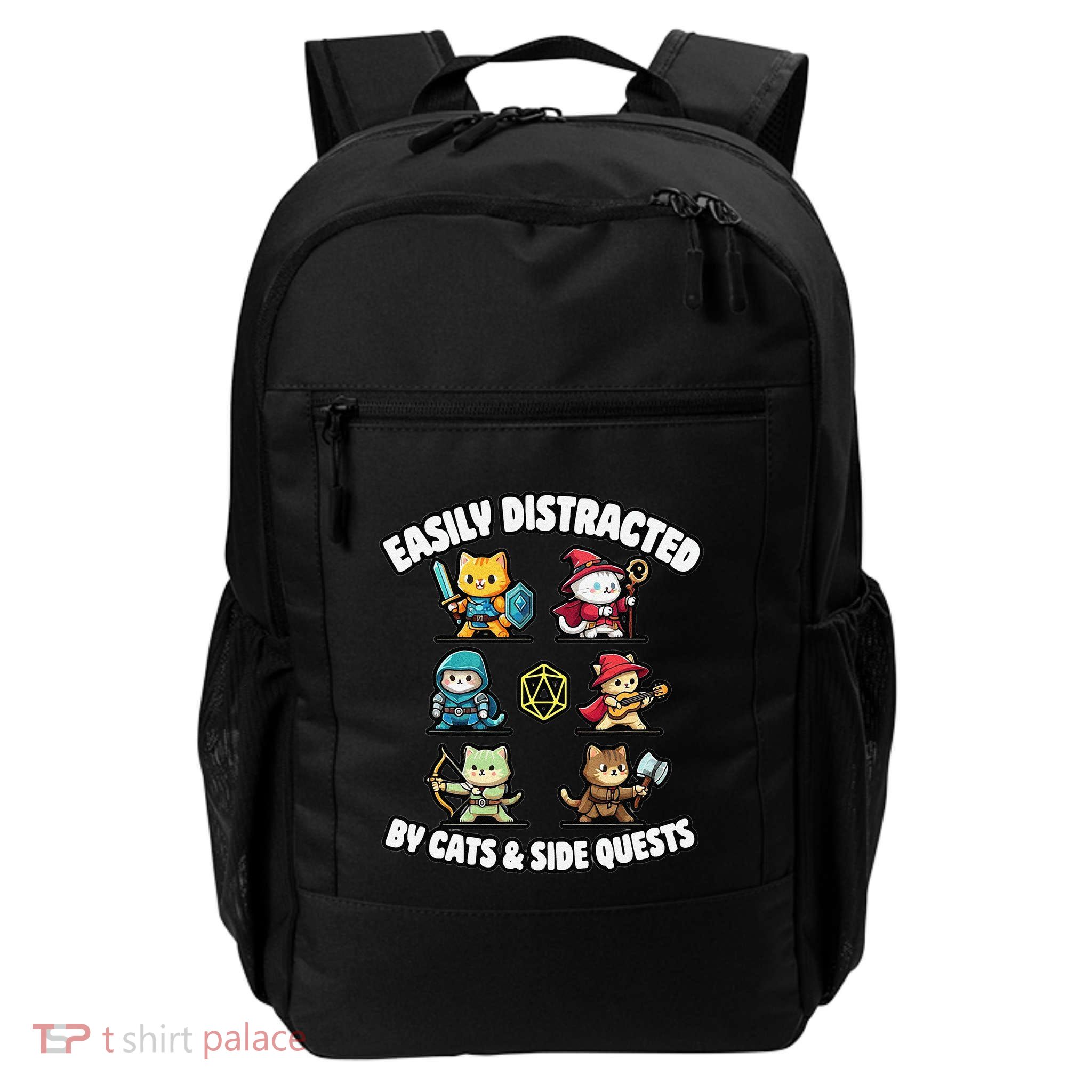 Rpg Gamer Cats Side Quests D20 Dice Nerdy Cat Daily Commute Backpack