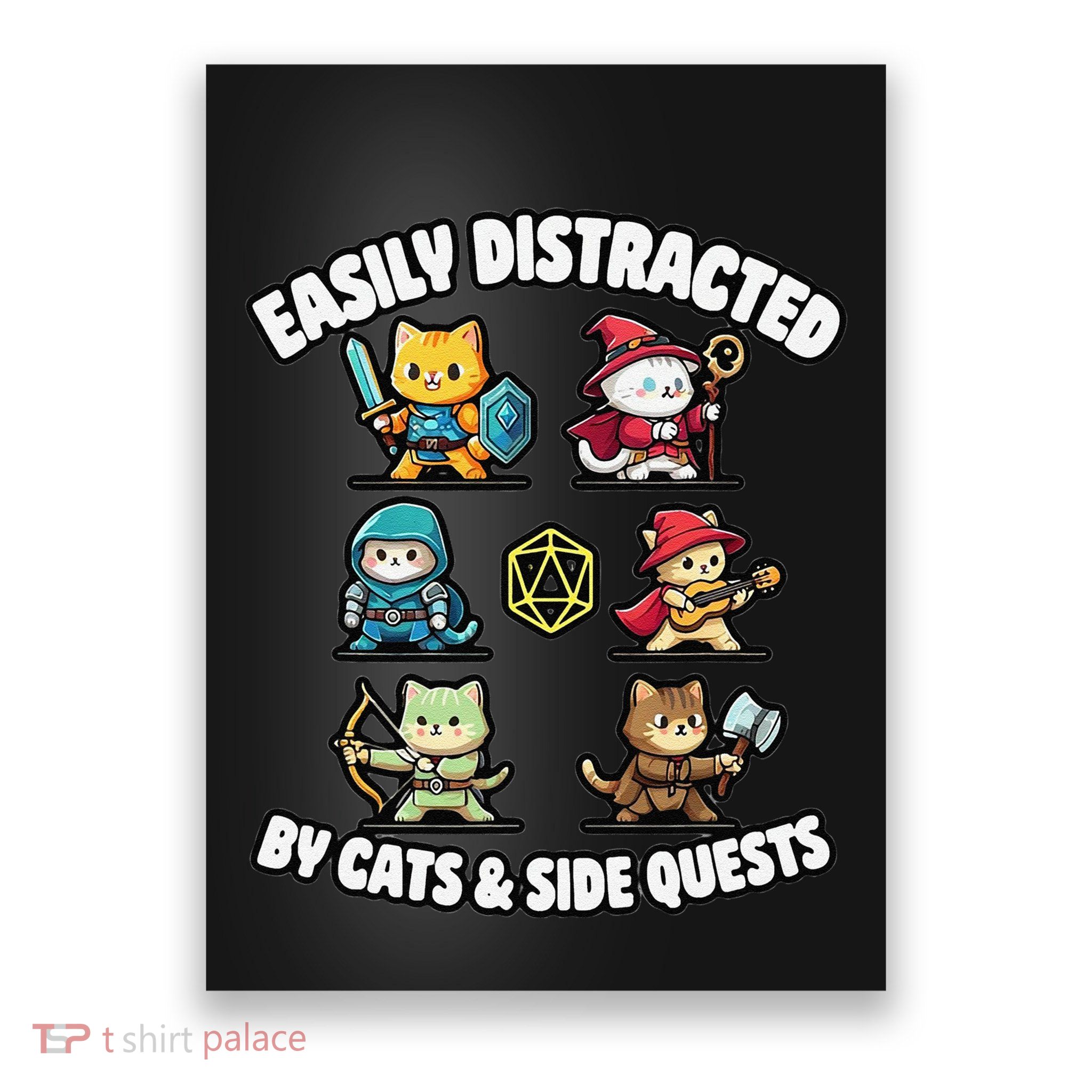 Rpg Gamer Cats Side Quests D20 Dice Nerdy Cat Poster