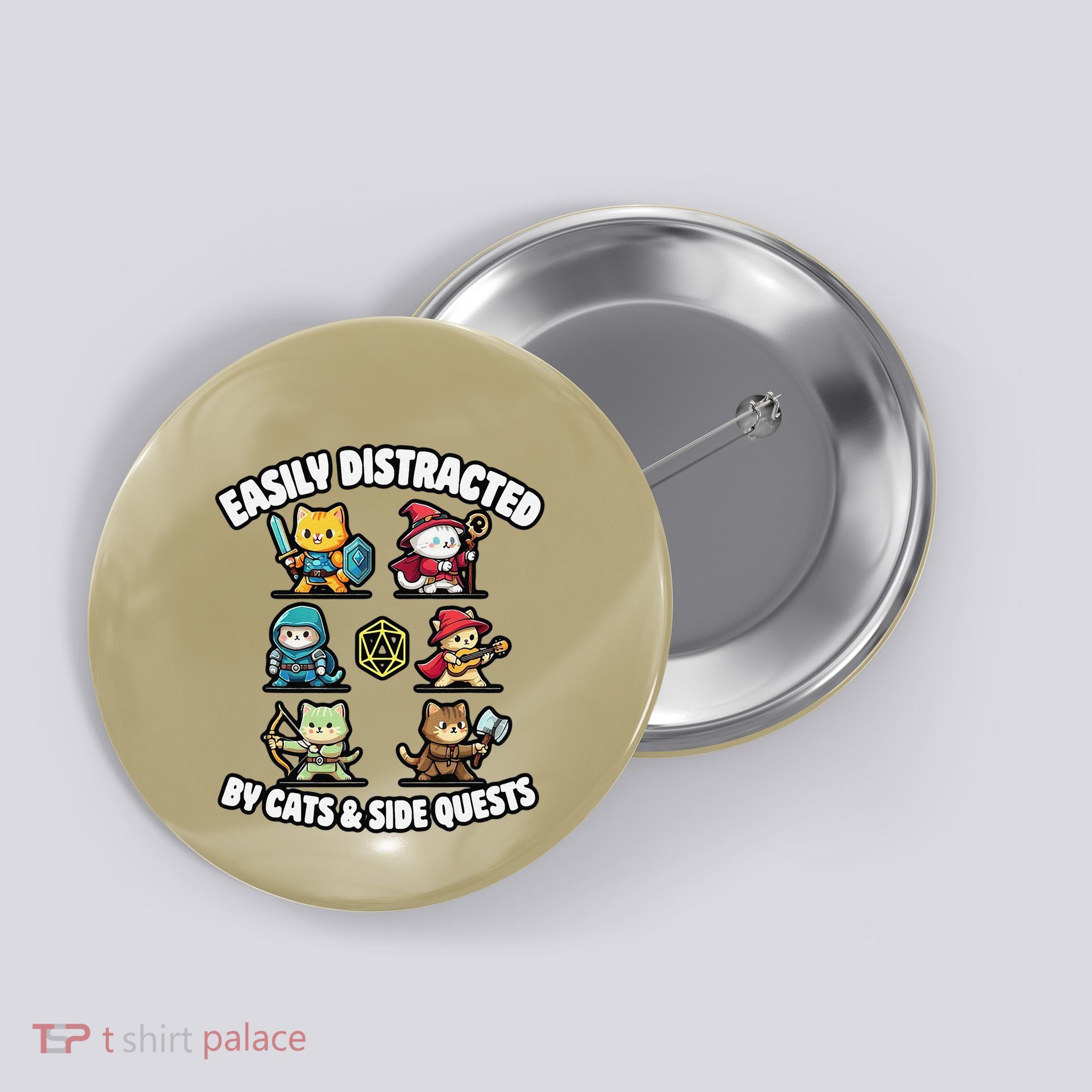 Rpg Gamer Cats Side Quests D20 Dice Nerdy Cat Button