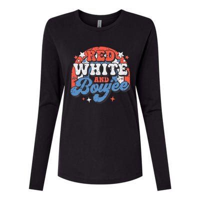 Retro Groovy Cute Red White And Boujee 4th Of July Patriotic Womens Cotton Relaxed Long Sleeve T-Shirt