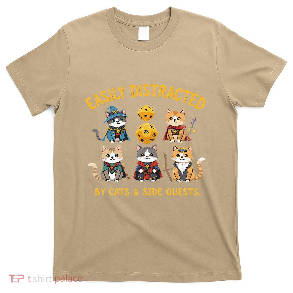 Rpg Gamer Cats Side Quests D20 Dice Nerdy Cat T-Shirt