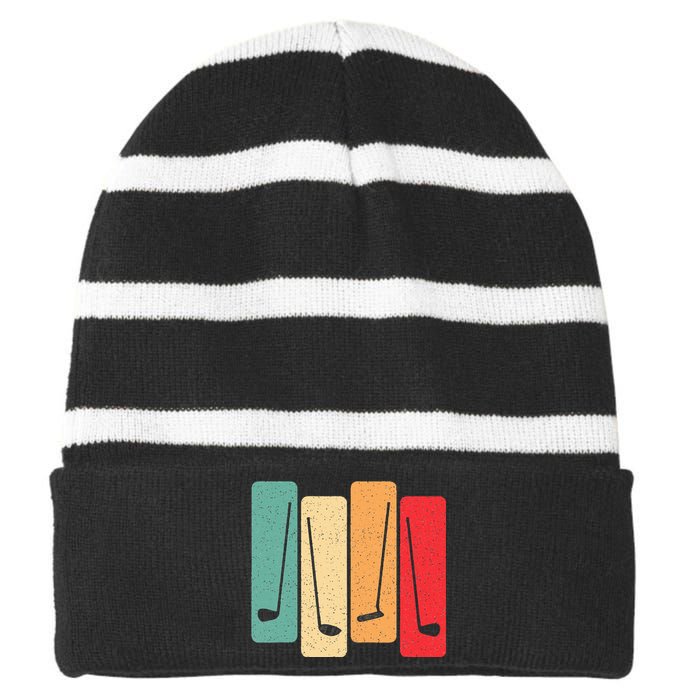 Retro Golf Club Vintage Golf Lover Striped Beanie with Solid Band