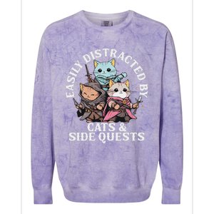 Rpg Gamer Cats Side Quest Distracted Nerdy Tabletop Fun Colorblast Crewneck Sweatshirt