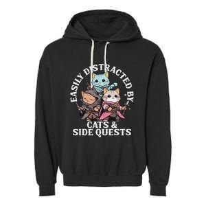 Rpg Gamer Cats Side Quest Distracted Nerdy Tabletop Fun Garment-Dyed Fleece Hoodie