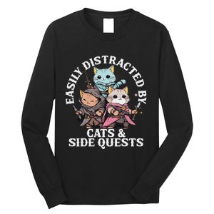 Rpg Gamer Cats Side Quest Distracted Nerdy Tabletop Fun Long Sleeve Shirt