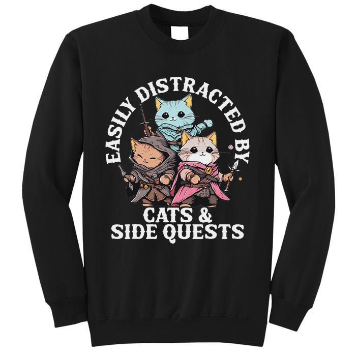 Rpg Gamer Cats Side Quest Distracted Nerdy Tabletop Fun Sweatshirt