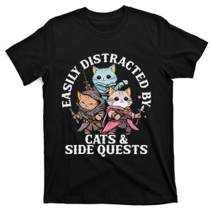 Rpg Gamer Cats Side Quest Distracted Nerdy Tabletop Fun T-Shirt