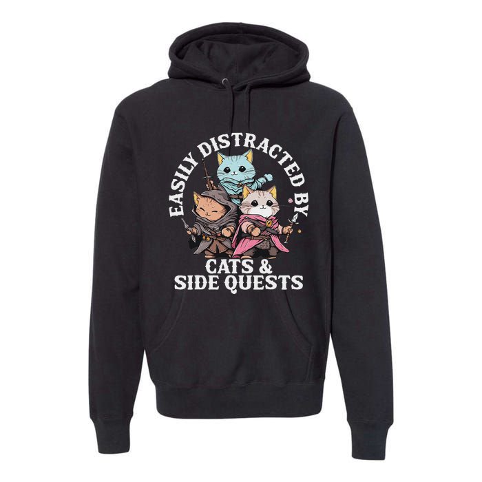 Rpg Gamer Cats Side Quest Distracted Nerdy Tabletop Fun Premium Hoodie