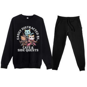 Rpg Gamer Cats Side Quest Distracted Nerdy Tabletop Fun Premium Crewneck Sweatsuit Set