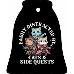 Rpg Gamer Cats Side Quest Distracted Nerdy Tabletop Fun Ceramic Bell Ornament