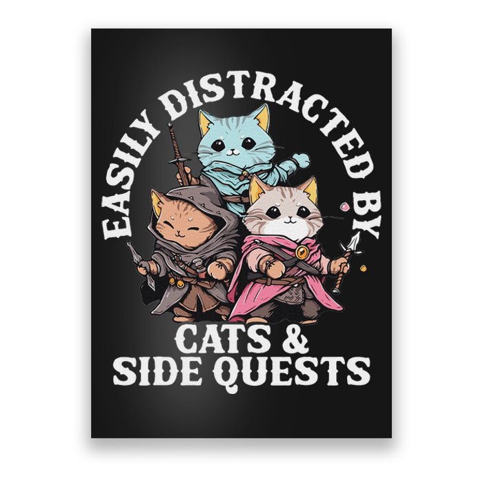 Rpg Gamer Cats Side Quest Distracted Nerdy Tabletop Fun Poster