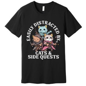 Rpg Gamer Cats Side Quest Distracted Nerdy Tabletop Fun Premium T-Shirt