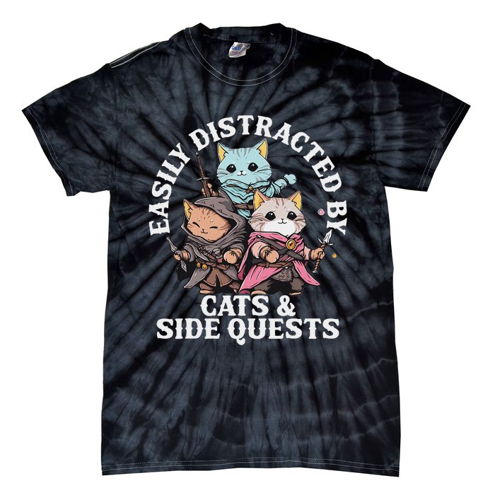 Rpg Gamer Cats Side Quest Distracted Nerdy Tabletop Fun Tie-Dye T-Shirt