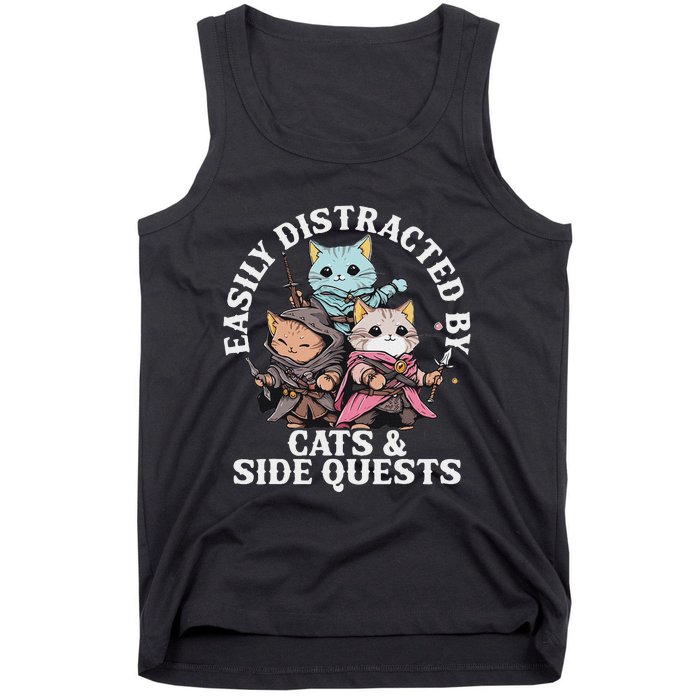 Rpg Gamer Cats Side Quest Distracted Nerdy Tabletop Fun Tank Top