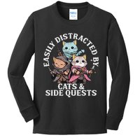 Rpg Gamer Cats Side Quest Distracted Nerdy Tabletop Fun Kids Long Sleeve Shirt