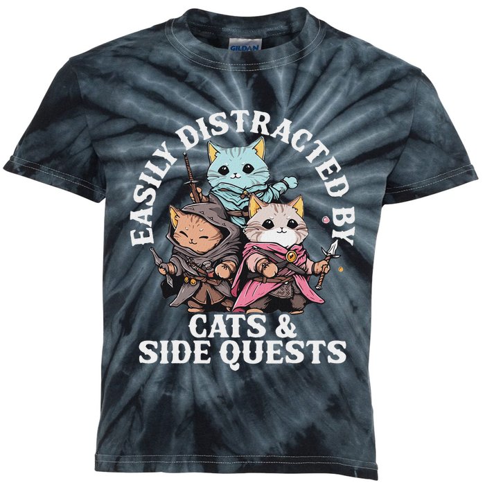 Rpg Gamer Cats Side Quest Distracted Nerdy Tabletop Fun Kids Tie-Dye T-Shirt