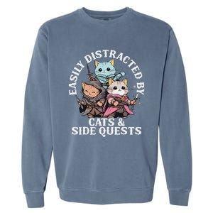 Rpg Gamer Cats Side Quest Distracted Nerdy Tabletop Fun Garment-Dyed Sweatshirt