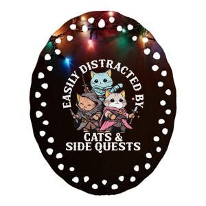 Rpg Gamer Cats Side Quest Distracted Nerdy Tabletop Fun Ceramic Oval Ornament