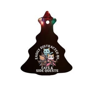 Rpg Gamer Cats Side Quest Distracted Nerdy Tabletop Fun Ceramic Tree Ornament