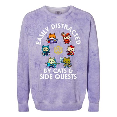 Rpg Gamer Cats Side Quests D20 Dice Nerdy Cat Colorblast Crewneck Sweatshirt