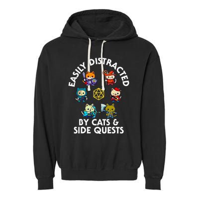 Rpg Gamer Cats Side Quests D20 Dice Nerdy Cat Garment-Dyed Fleece Hoodie